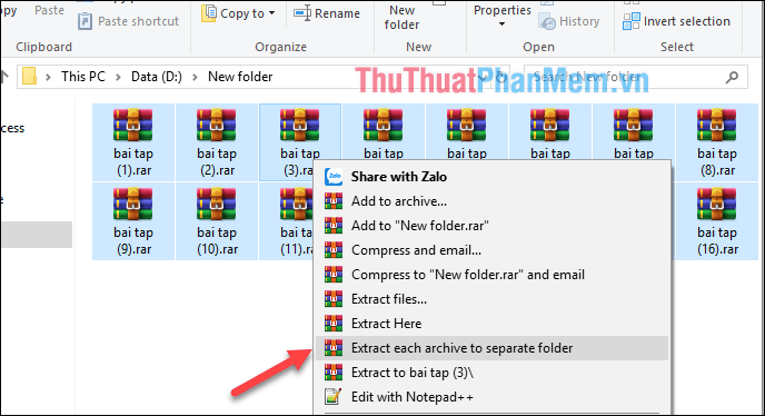 Hướng dẫn giải nén nhiều file cùng lúc bằng WinRAR, tự động phân loại mỗi file vào thư mục riêng biệt