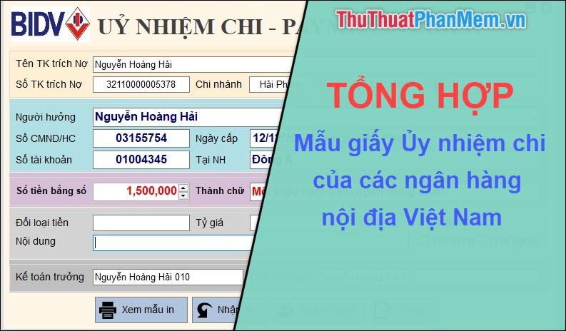 Tổng hợp các mẫu giấy ủy nhiệm chi từ các ngân hàng Việt Nam