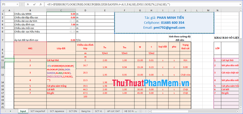 Bảng tính toán khả năng chịu tải của cọc theo tiêu chuẩn TCVN 10304:2014