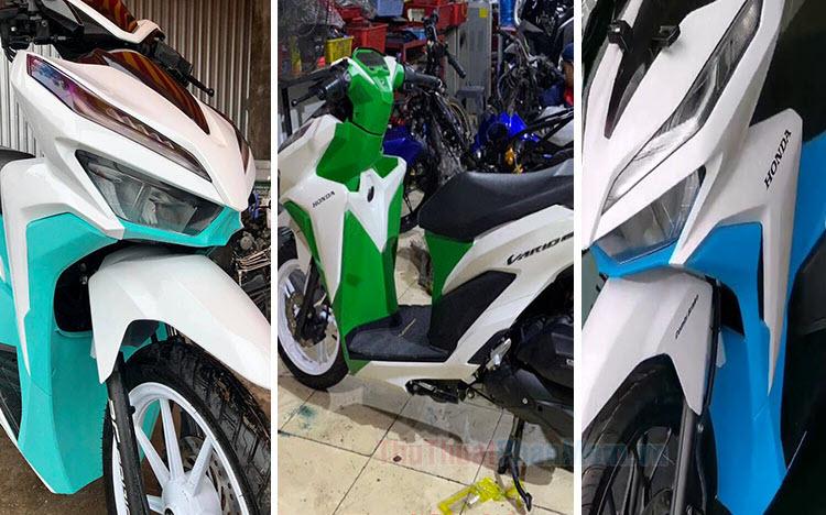 Mẫu xe Honda Vario với phối màu trắng xanh độc đáo, mang đến vẻ đẹp ấn tượng và thu hút mọi ánh nhìn.