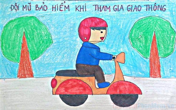 Vẽ tranh với chủ đề đội mũ xinh để bảo vệ bản thân