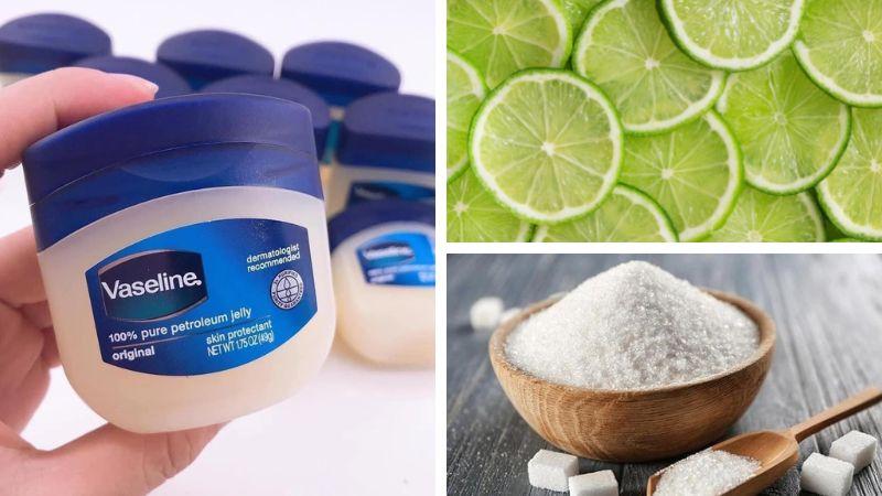 Kết hợp vaseline, chanh và đường sẽ giúp đôi môi bạn lấy lại sự mềm mại và sắc hồng tự nhiên.