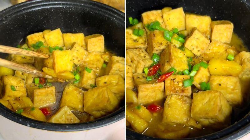 Đậu hũ kho khóm, món ăn thanh mát và đầy hương vị, là lựa chọn tuyệt vời giúp làm giảm cảm giác ngán trong những ngày chay.