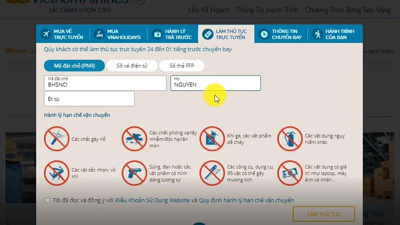 Hướng dẫn thực hiện thủ tục check-in trực tuyến với Vietnam Airlines