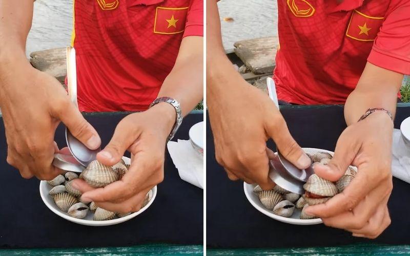 Chỉ với một vật dụng quen thuộc mà ai cũng có trong tay, bạn sẽ dễ dàng tách vỏ sò huyết chỉ trong một lần thực hiện.