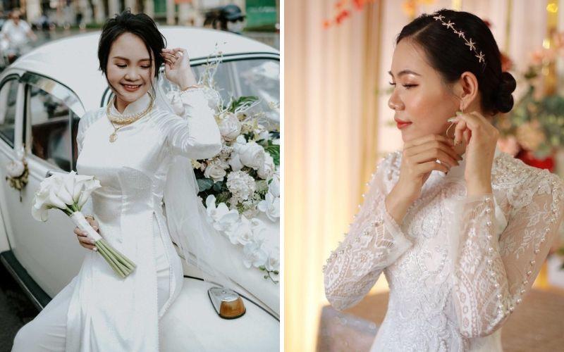 Khám phá hơn 30 mẫu áo dài cưới trắng tinh khôi, làm tôn lên vẻ đẹp dịu dàng và thuần khiết của cô dâu trong ngày cưới trọng đại.