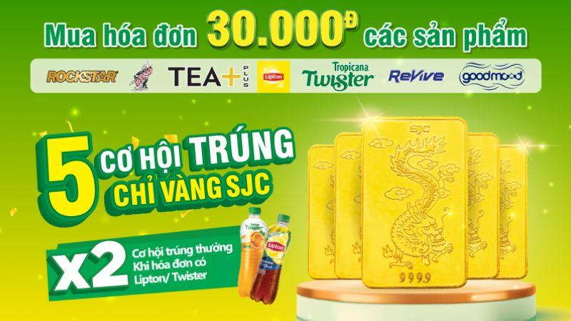 Từ 1/9 đến 14/9, khi mua các sản phẩm Pepsi trị giá 30.000đ, bạn sẽ có cơ hội nhận ngay 1 chỉ vàng quý giá.