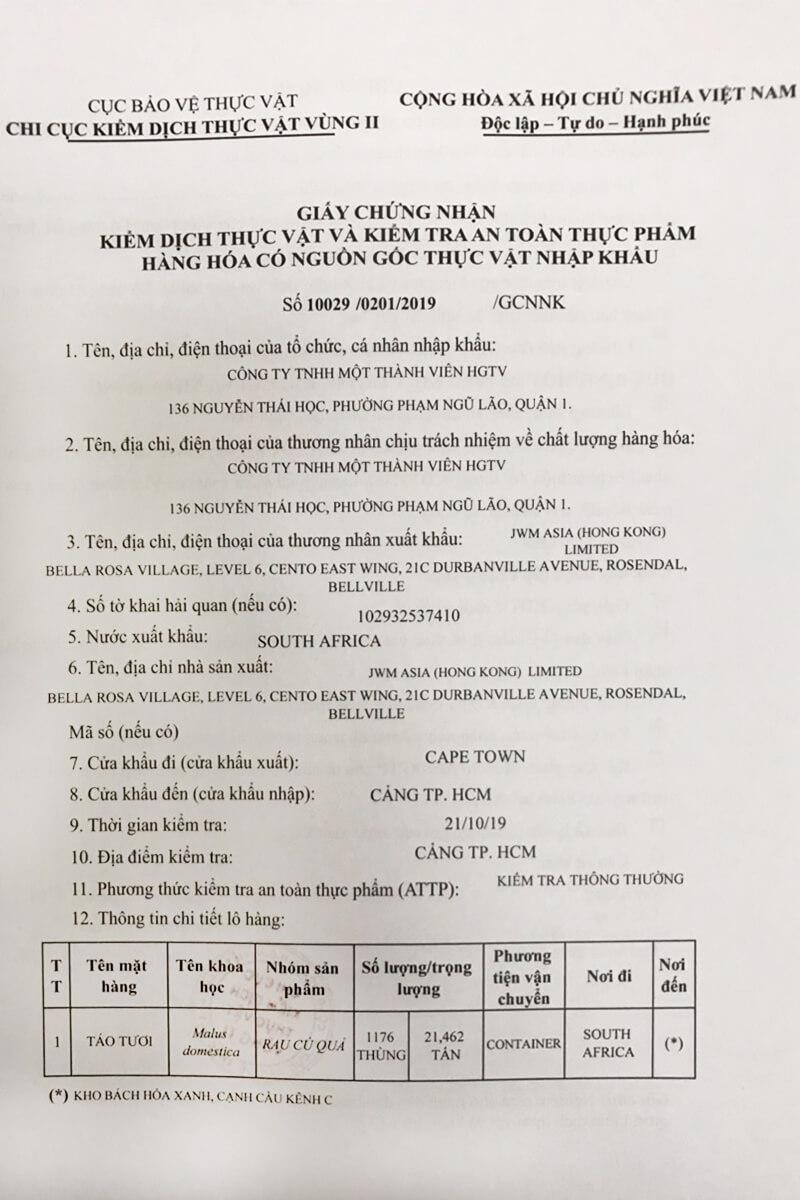Chứng nhận nhập khẩu táo Pink Lady – minh chứng cho chất lượng vượt trội.