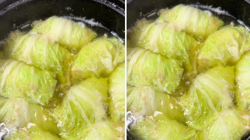 Món canh cải thảo cuộn thịt thơm ngon với vị ngọt thanh, là lựa chọn lý tưởng giúp giảm bớt cảm giác ngấy cho cả gia đình, mang đến một bữa ăn nhẹ nhàng nhưng đầy đủ dinh dưỡng.