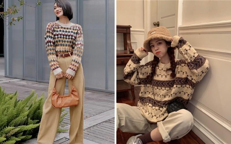 Xu hướng kết hợp áo len với quần ống rộng được săn đón trong mùa lạnh