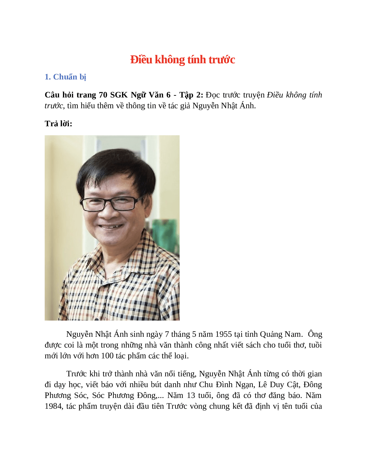 Top 6 Bài phân tích tác phẩm "Điều không tính trước" (Ngữ văn 6 - SGK Cánh diều) sâu sắc nhất