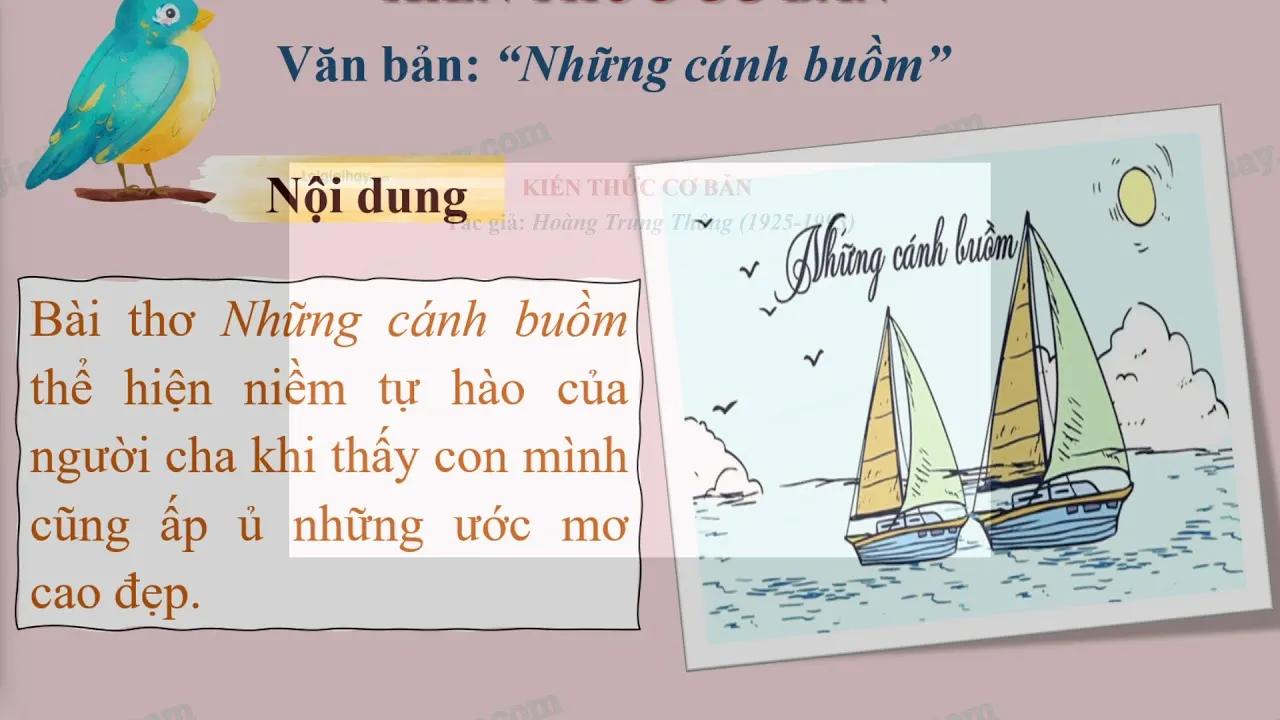 Khám phá 24 đoạn văn ghi lại cảm xúc sâu sắc về bài thơ tự do "Những cánh buồm" của Hoàng Trung Thông trong SGK Ngữ văn 8 - Chân trời sáng tạo, một hành trình đầy ấn tượng qua từng lời thơ.