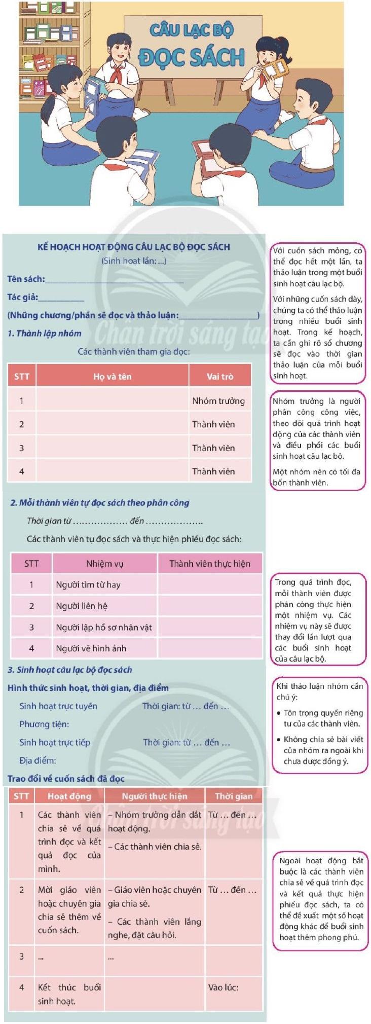 Top 6 bài soạn mẫu cho chủ đề 'Lập kế hoạch câu lạc bộ đọc sách' (Ngữ văn 6 - SGK Chân trời sáng tạo) xuất sắc nhất