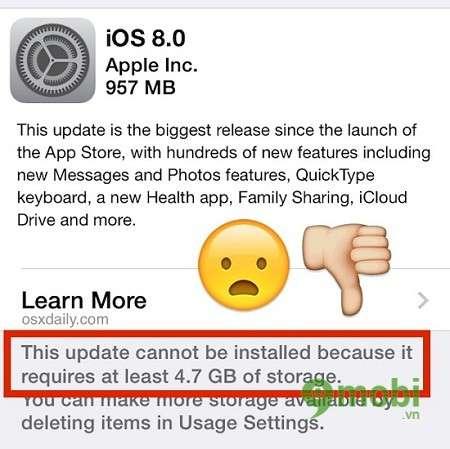Hướng dẫn sửa lỗi thiếu dung lượng khi nâng cấp iOS 8 trên các dòng iPhone 6 Plus, 6, 5s, 5 và 4s