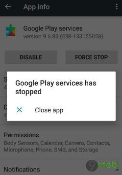 Khắc phục lỗi Google Play Services ngừng hoạt động