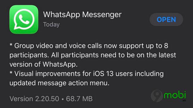 WhatsApp chính thức nâng cấp, hỗ trợ tối đa 8 người cùng lúc trong cuộc gọi video, mở ra trải nghiệm giao tiếp đa chiều.