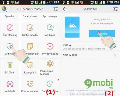 Khám phá tính năng diệt virus của LBE Security Master trên Android