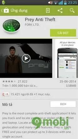Phần mềm bảo vệ điện thoại Android khỏi mất trộm - Prey Anti Theft