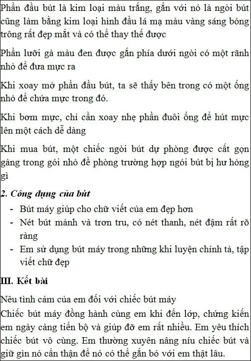Bài văn tả chiếc bút mực ngắn gọn cho học sinh