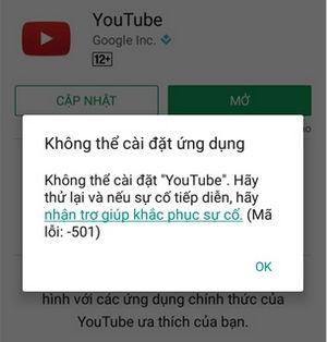 Khắc phục lỗi 501: Không thể cài đặt bản cập nhật YouTube từ CH Play