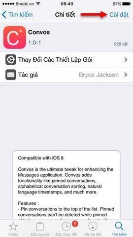Cách thay đổi màu tin nhắn iPhone với tweak Convos