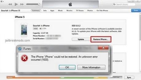 Khắc phục lỗi 1600 khi restore iPhone