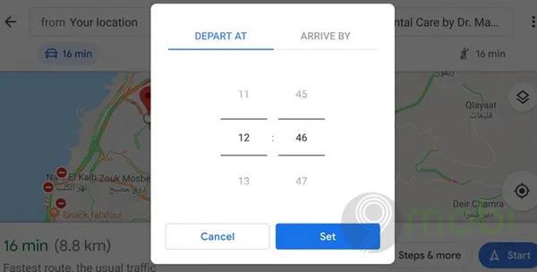 Google Maps giờ đây hỗ trợ người dùng thiết lập thời gian bắt đầu hành trình, mang đến sự chủ động trong di chuyển.