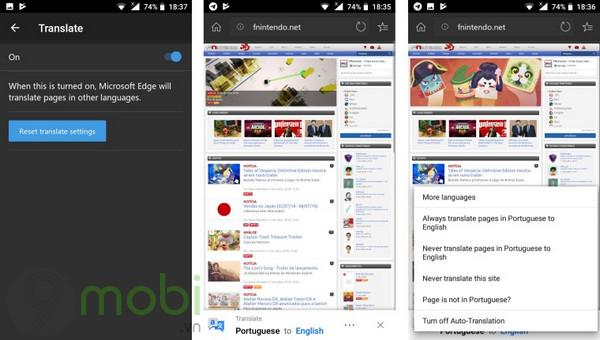 Trình duyệt Edge phiên bản beta trên Android giờ đây hỗ trợ dịch trang web một cách mượt mà