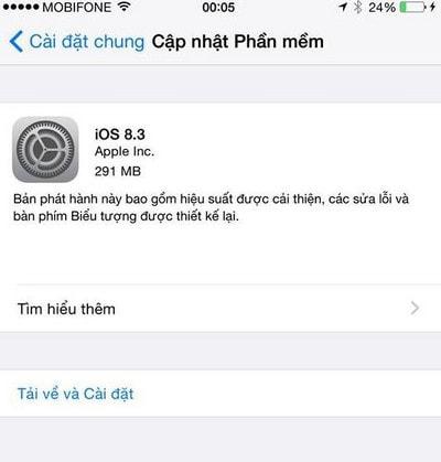 Tải về iOS 8.3 cho các thiết bị iPhone 6 Plus, iPhone 6, iPhone 5s, iPhone 5, iPhone 4s