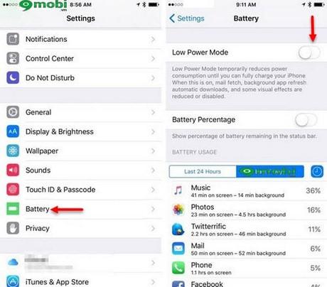 Bật chế độ tiết kiệm pin iOS 9 nhanh chóng và hiệu quả