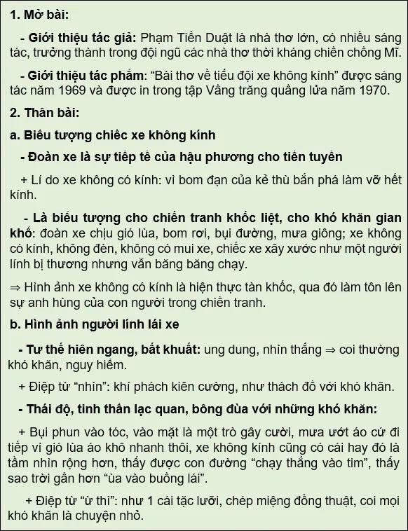 Khám phá và phân tích sâu sắc Bài thơ tiểu đội xe không kính