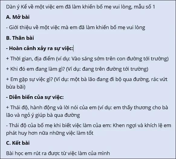 Kể lại một hành động ý nghĩa của em khiến bố mẹ hạnh phúc