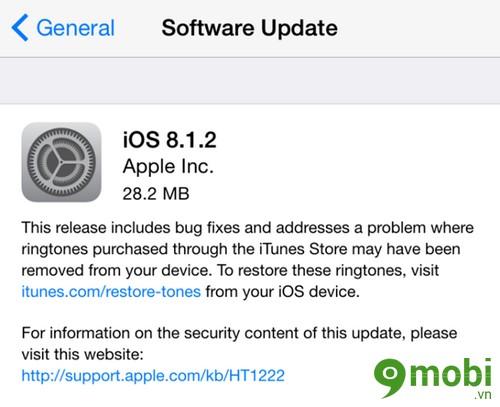 Apple chính thức phát hành bản cập nhật iOS 8.1.2 cho iPhone 6 Plus, 6, iPhone 5s, 5, 4s và 4