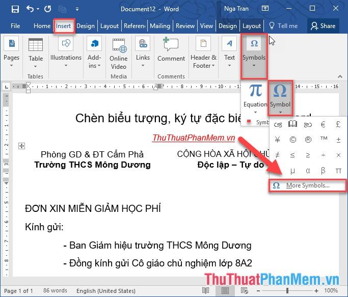 Hướng dẫn chi tiết cách chèn biểu tượng và ký tự đặc biệt trong Word
