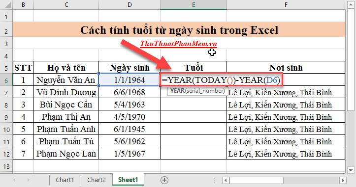 Hướng dẫn chi tiết cách tính tuổi từ ngày sinh trong Excel